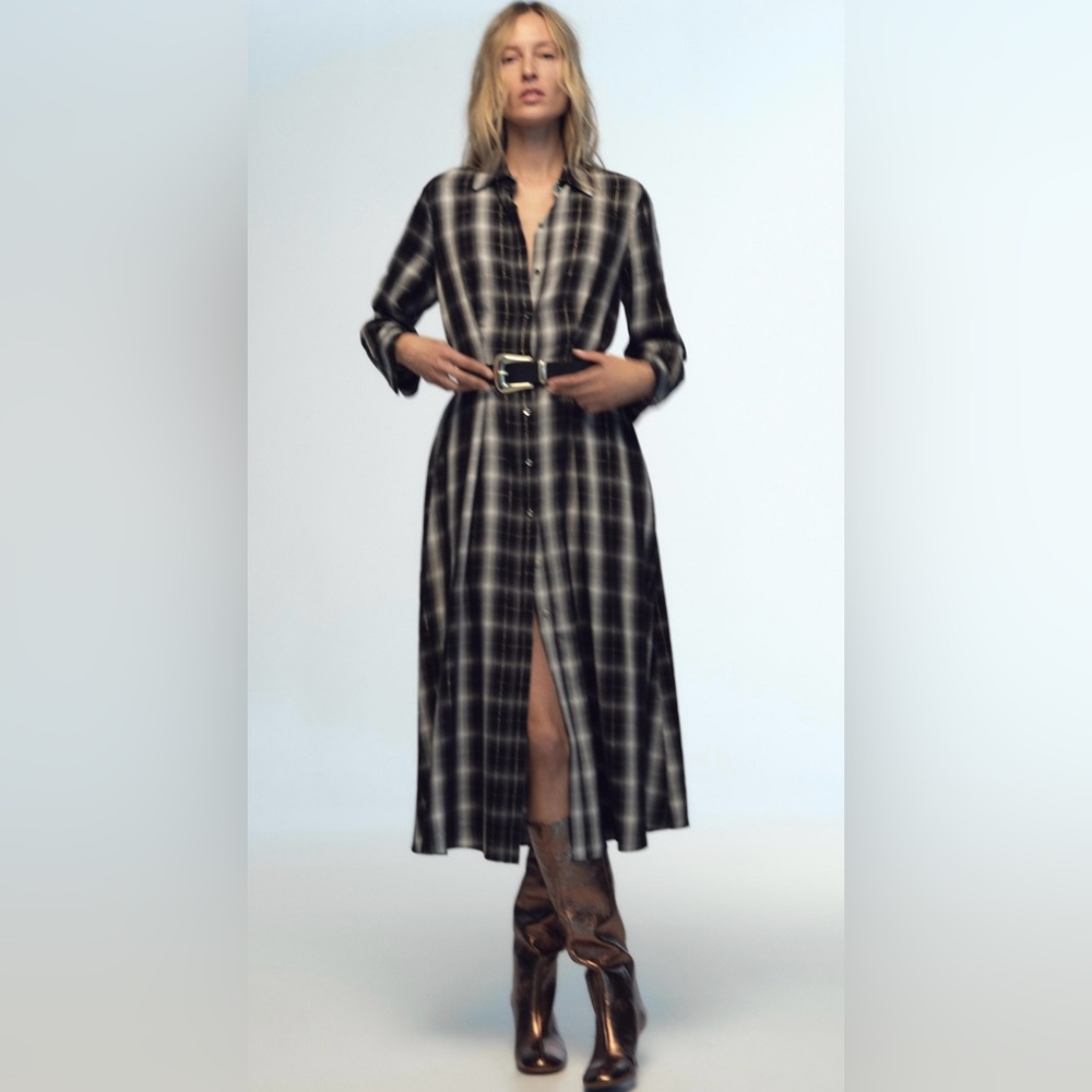 Zara Black and White Long Sleeve Shirt Dress